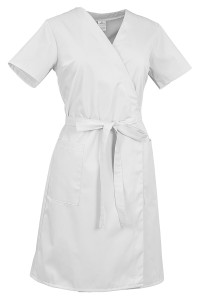 Sukienka do pracy,  medyczna damska wiązana WS-4320 biała